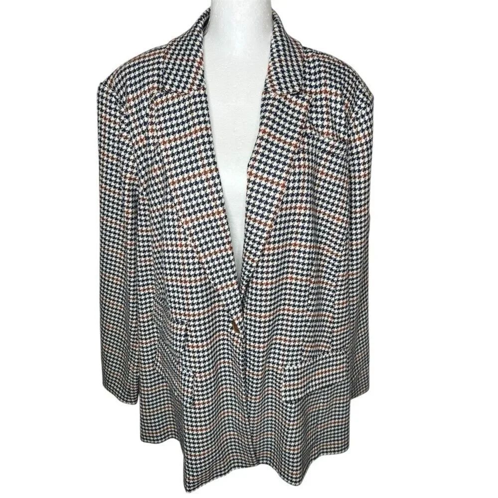 New Lane Bryant Classic Houndstooth Blazer Coat Navy, White, Brown Plus Sz 24